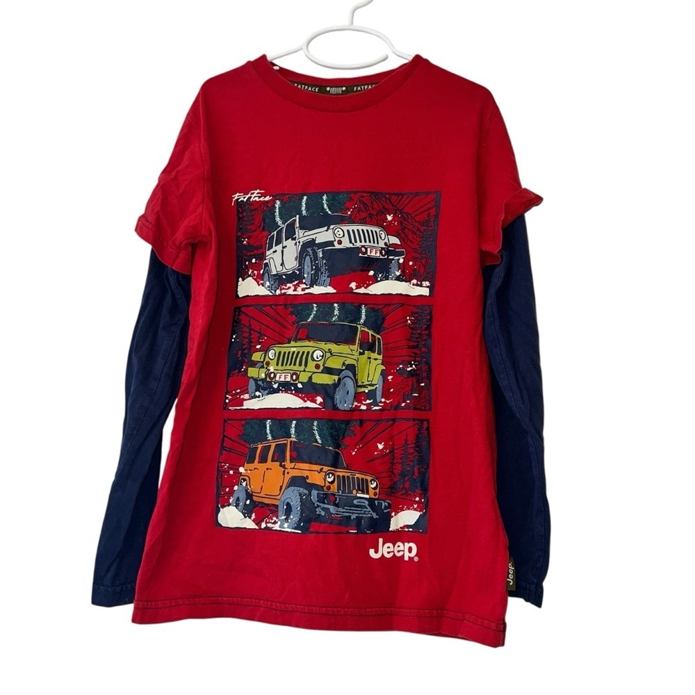 Fat face Jeep Red blue Kids Long Sleeve Shirt Sz 10-11